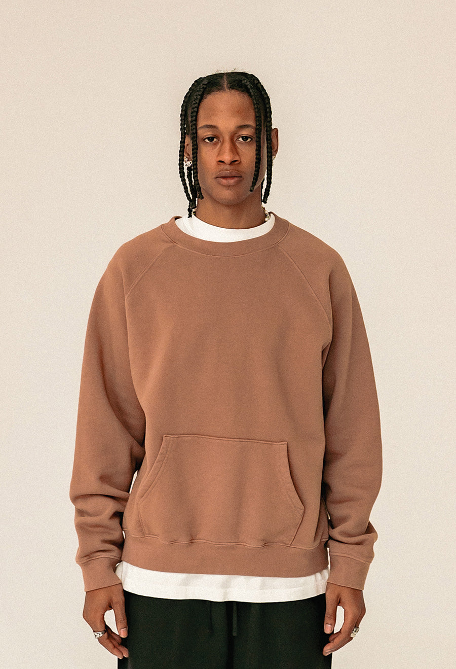  Caramel crew-neck sweater with logo